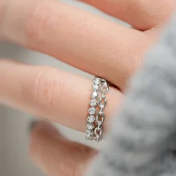 Huitan Modern Fashion Women's Set Rings Chain Design Round Cubic Zirconia 2Pcs Rings Luxury Trendy Female Jewelry Drop Shipping