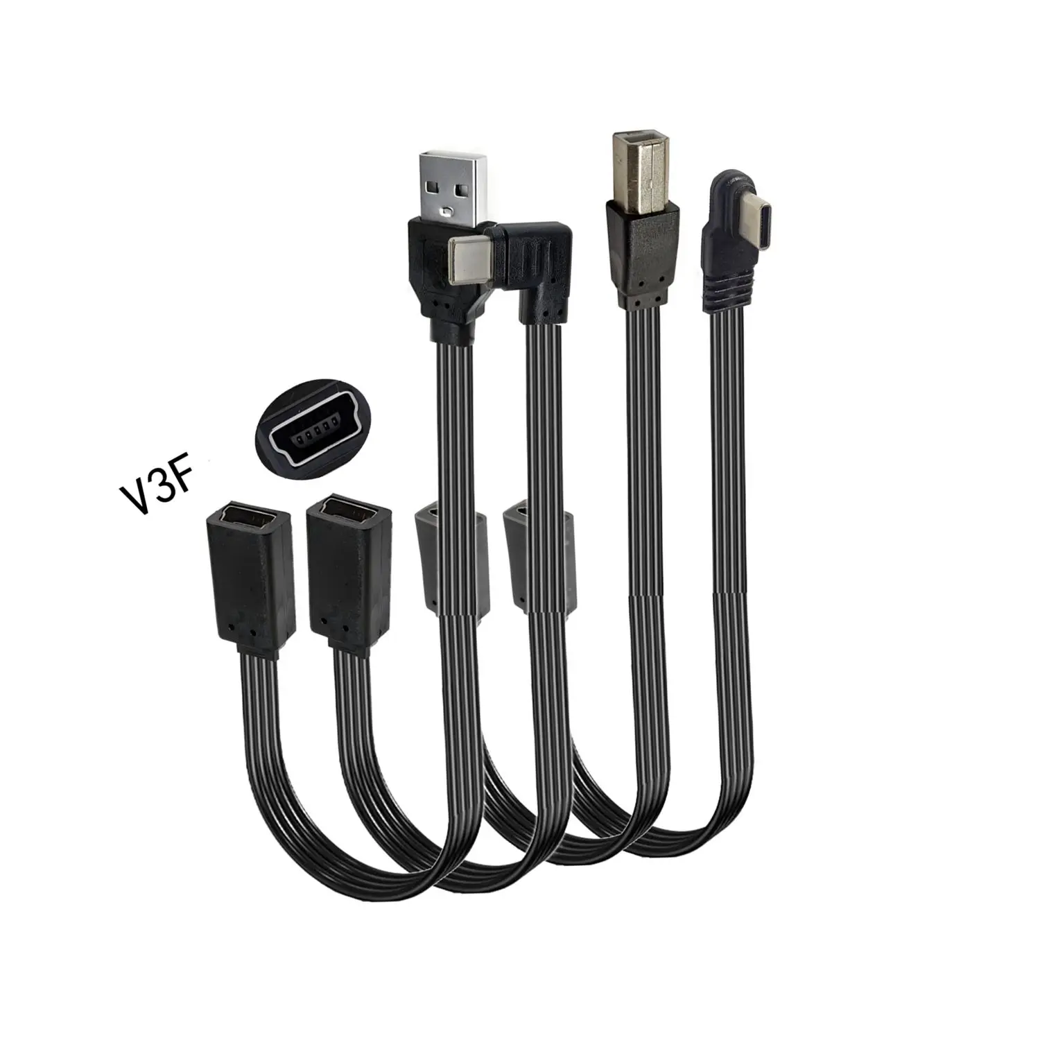 Right Angle USB-C Micro usb Charging Cable, Duttek USB 3.1 Type C Plug to Mini USB (Mini B) Female Converter Cable 0.1m 0.2M