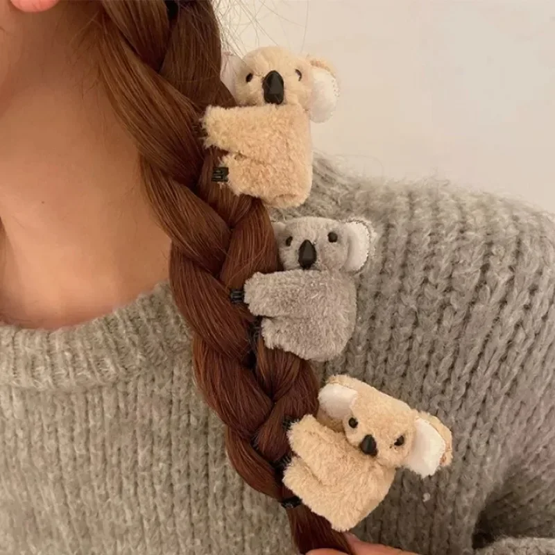 Cartoon Plush Hair Clips para mulheres e meninas, grampos de cabelo de animais fofos, garra de cabelo, presilhas, acessórios para urso