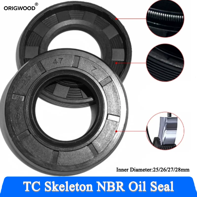NBR Oil Seal TC Skeleton Double Lip Sealing Ring For Rotation Shaft Gasket OD 32mm -56mm THK 4/5/6/7/8/10/12mm ID 25/26/27/28mm
