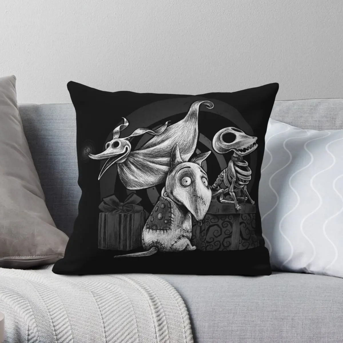 Creepy Dogs Tim Burton Square Pillowcase Polyester Linen Velvet Creative Zip Decorative Sofa Seater Cushion Cover
