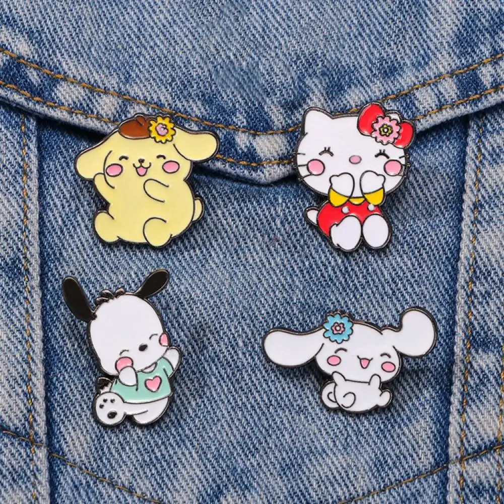 1 Buah Bros Kancing Hello Kitty Lucu Pochacco Cinnamoroll Enamel Kerah Pin Logam Anime Lencana Ransel Pakaian Hadiah Perhiasan