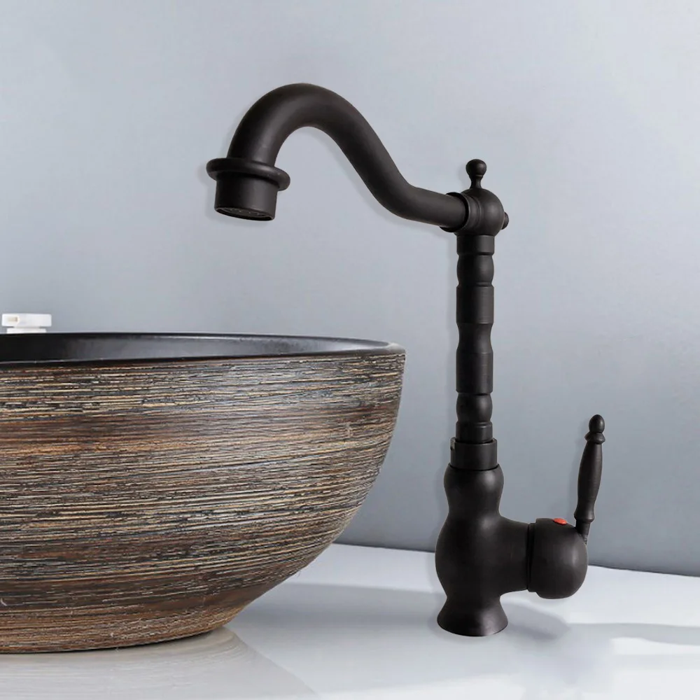 Black Oil Rubbed Brass Bathroom Swivel Spout Kitchen Sink Faucet Mixer Tap mnf359