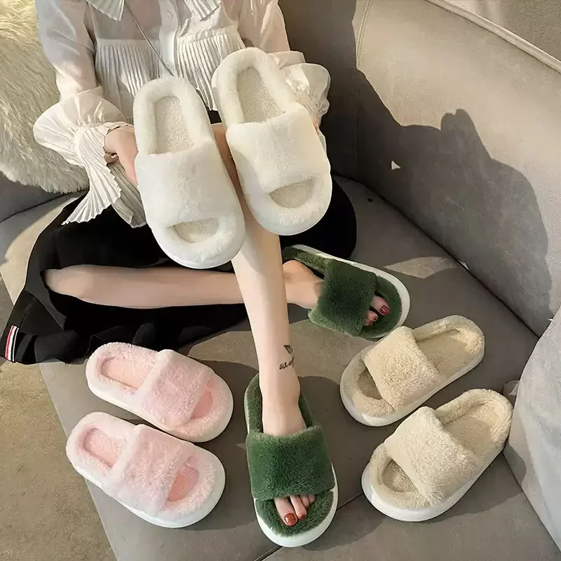

Women's slippers 2026 autumn and winter new style, thick soled and height increasing, can be worn externally with plush slippers