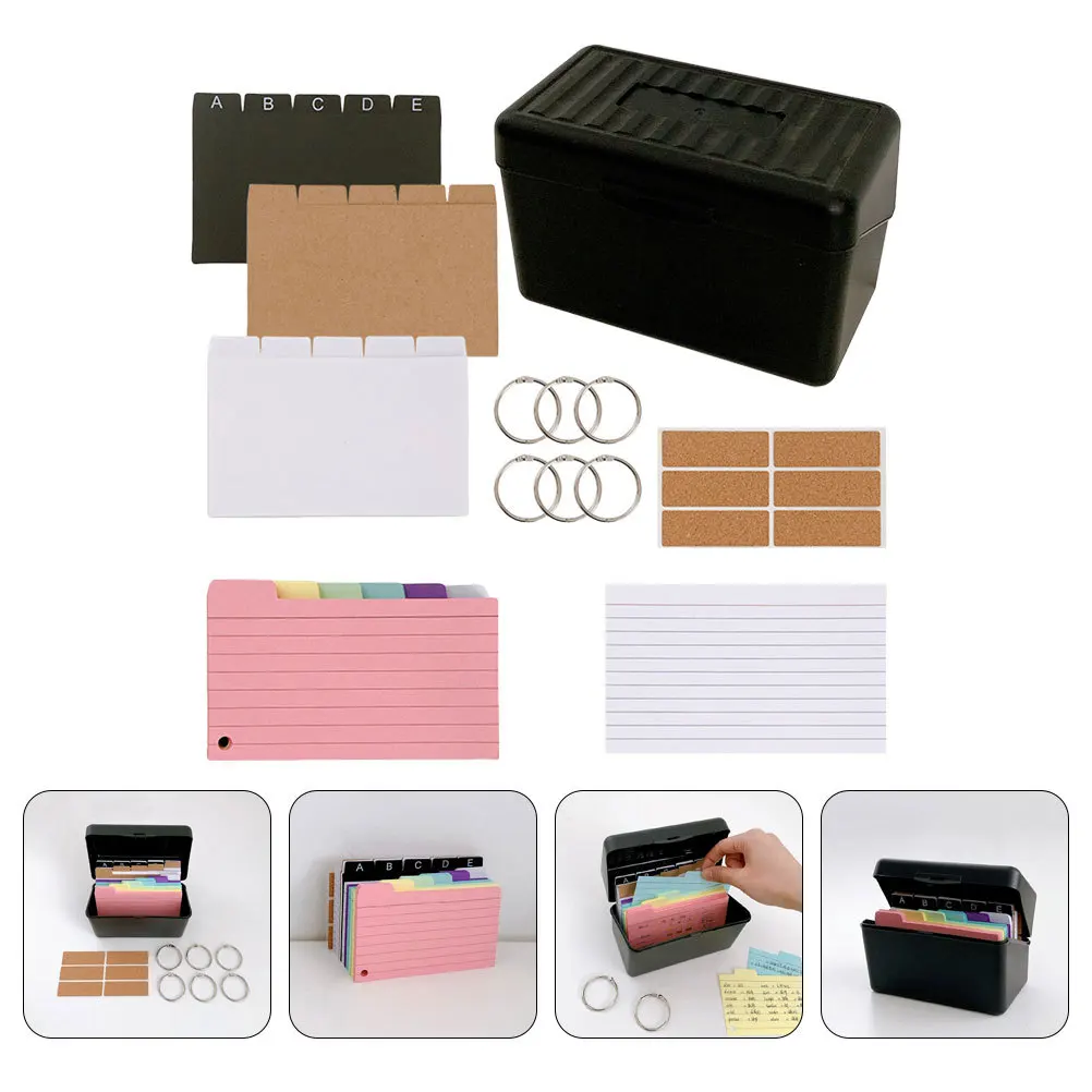 

1pcs Index Cards Set Colorful Lined Notepads Storage Box For Note Organization Study Office Recipe Card Holder Filing Box
