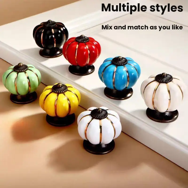 Ceramic Pumpkin Cabinet Knob Single Hole Drawer Pull Handle Multi Color Decorative Hardware for Wardrobe Cupboard Home Decor