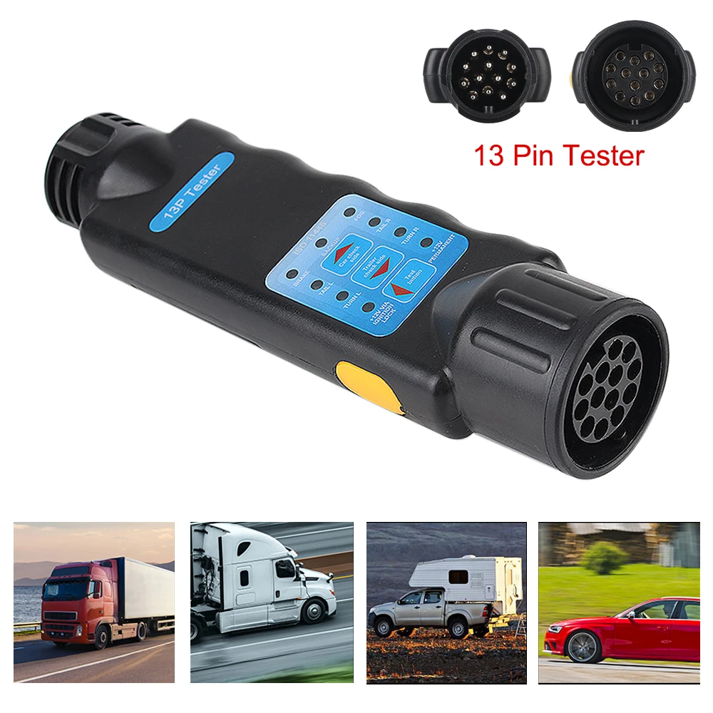 

Аксессуары для автомобилей, грузовиков, караванов, 12 В, проводка, световой светильник, тестер розетки для прицепа, диагностические инструменты, универсальный 13-контактный разъем