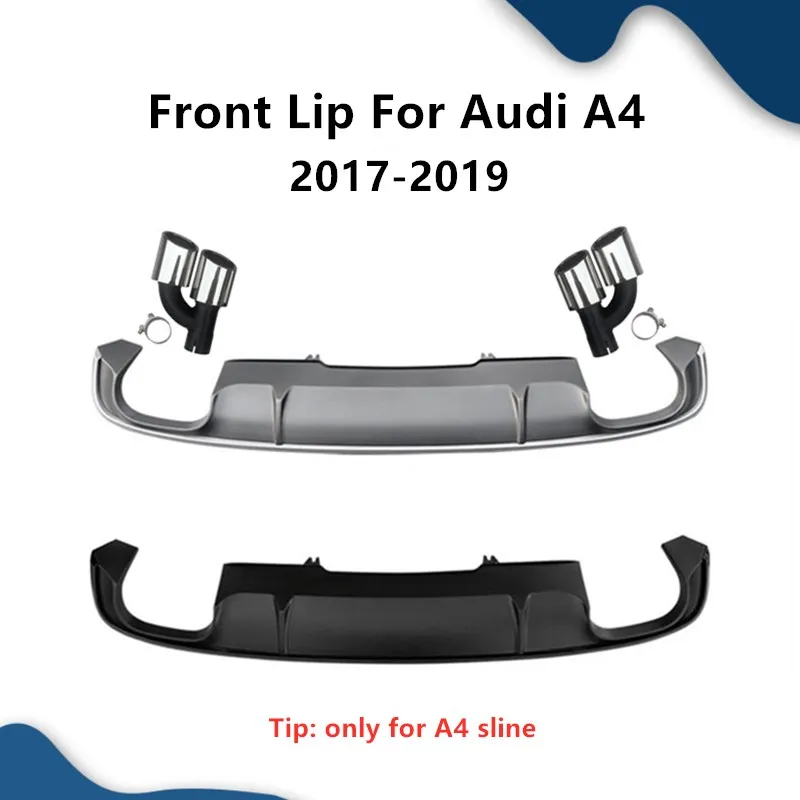 High Quality S4 Style Diffuse Rear Lip Spoiler Car Bumper Diffuser Exhaust And Pipe Tip For Audi A4 B9 S Line 2017 2018 2019