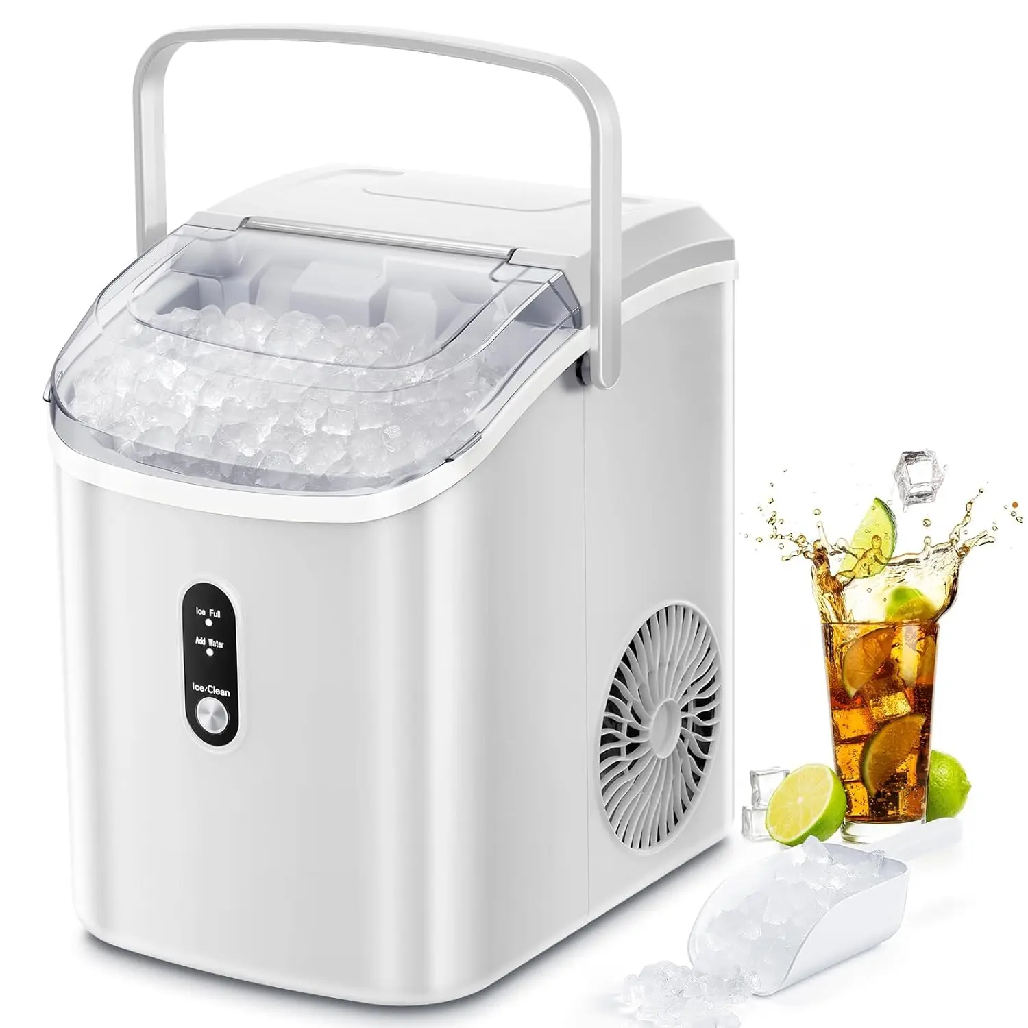 Countertop Nugget Ice Maker- Up to 35lbs of Ice a Day with Self-Cleaning,Stainless Steel,Removable Ice Basket&Scoop for Home