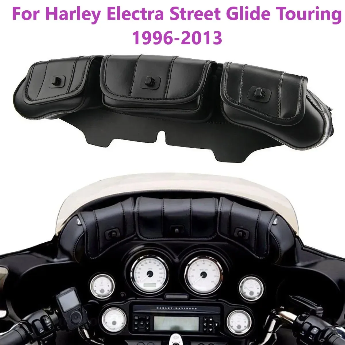 1Pcs For Harley Electra Street Glide Touring 1996-2013 Black Motorcycle 3-Pocket Windshield Batwing Fairing Pouch Bag