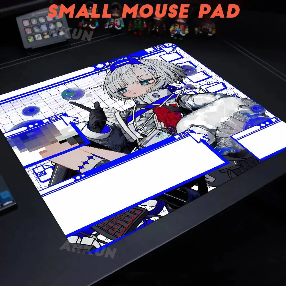 Anime Girl Gaming Mouse Pad Retro Computer Window UI Blue Grid Cyber Chibi Character Non Slip Small Desk Mat