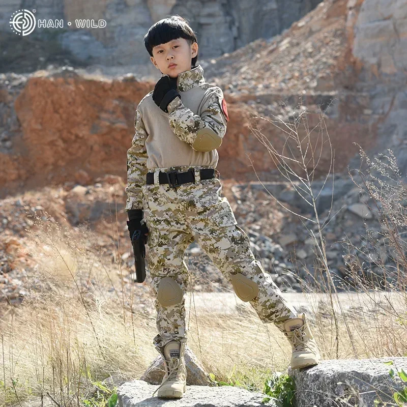 Kids Tactical Uniform Hunting Clothing Sets Children Airsoft Camouflage Hiking Jackets Outdoor Sport  Sets
