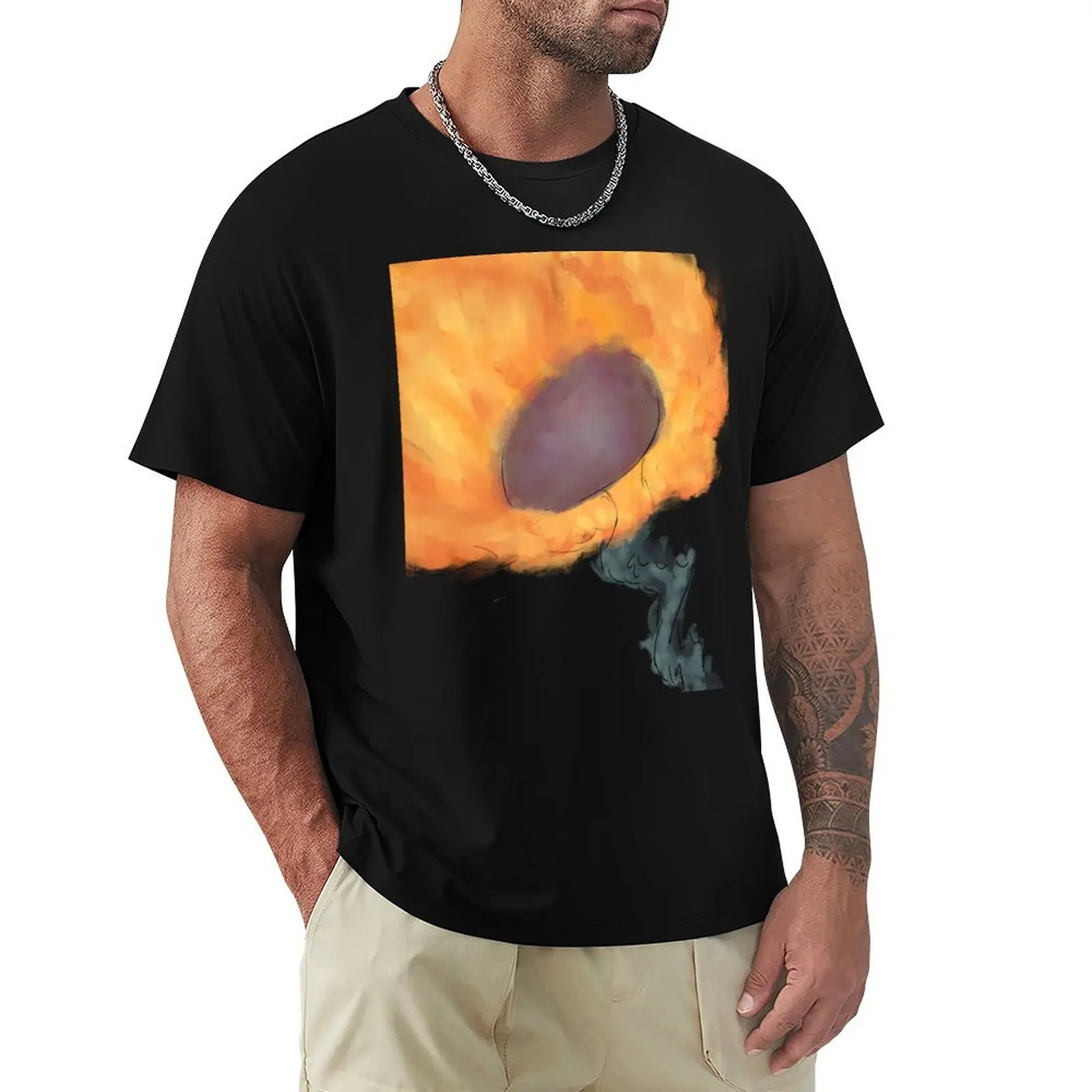 Fire Flower Painting (singular flower) T-Shirt Everyday Wear Basic Short Sleeve Top