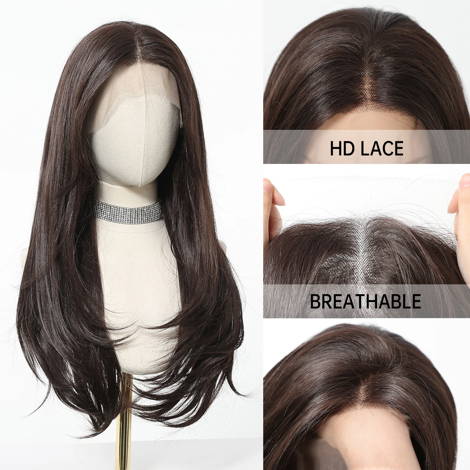 DWY بني داكن بيروكات صناعية للنساء 26 بوصة طويلة مستقيم الدانتيل الباروكات البني 13*6 الدانتيل الجبهة الباروكات شعري طبيعي الاستخدام اليومي