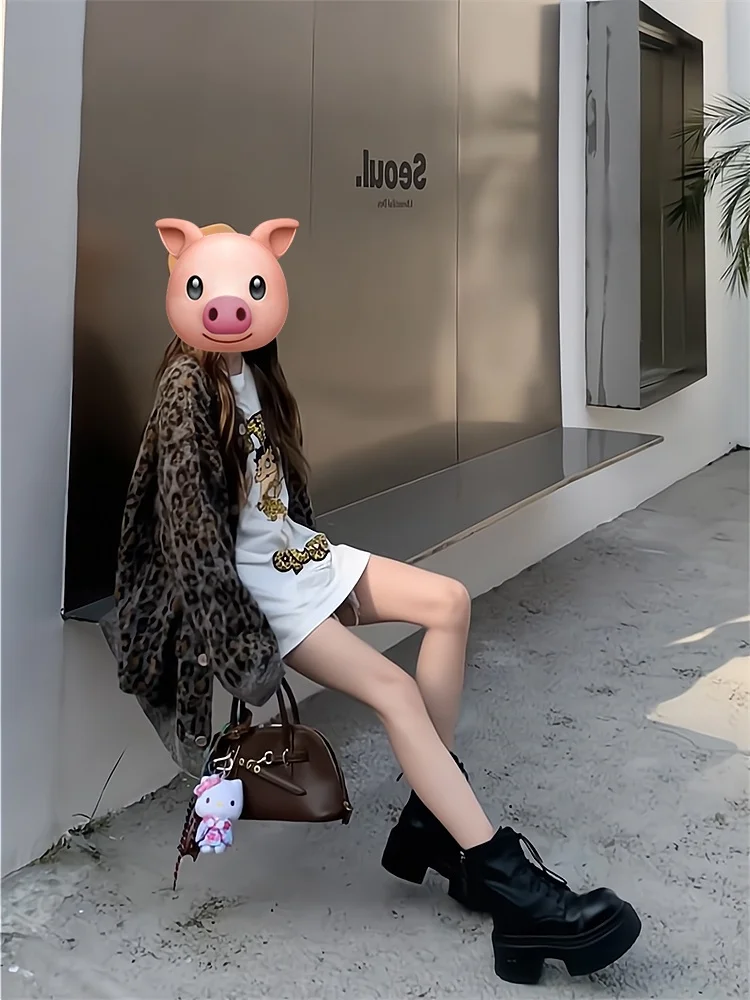 

Retro Hong Kong Sle Leopard Print Knitted Open Cardigan Women's Spring Faionable New Sweater Jaet Unique Super Beautifu...