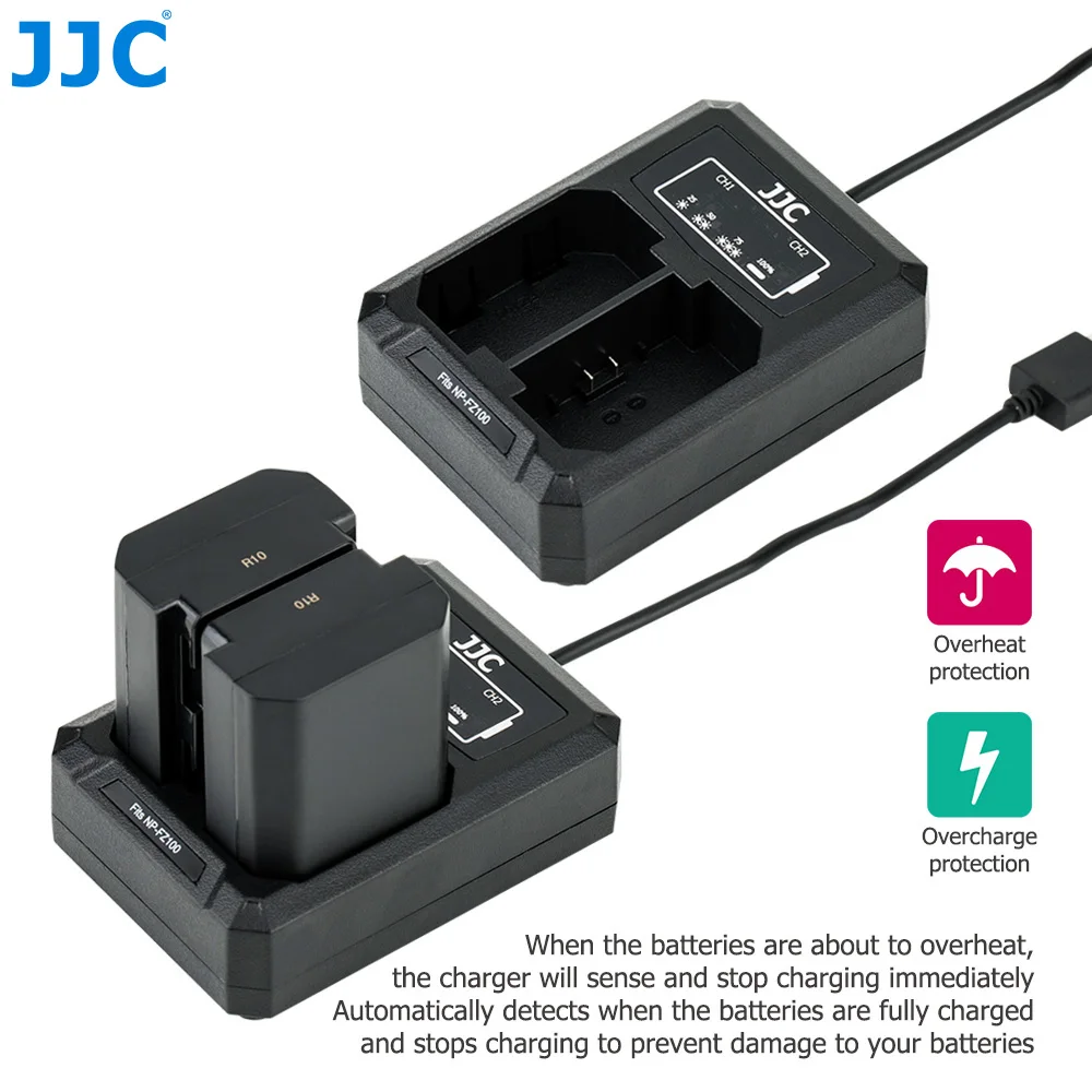 JJC Battery Charger USB Dual Camera Charger for Sony  A7CR NP-FZ100 Batteries Compatible with Sony FX30 A7 IV A7 III A6600 A7CR