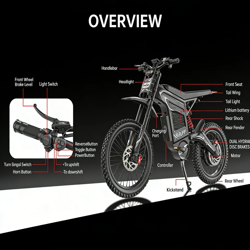Readygo EKXBike BIBUFF GT600 Off-Road E-Bike 85Kmh 7500W Brushless Motor 72V30AH Lithium Battery E-Bike Adult Electric Motorcycl image 6