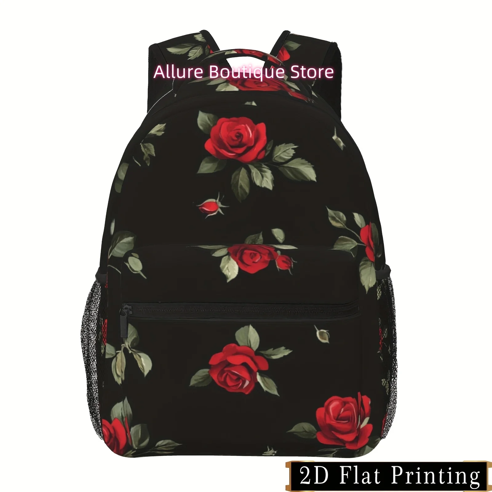 Rose pattern, full-color printed dual shoulder casual sports backpack, multi-functional lightweight backpack for male and female