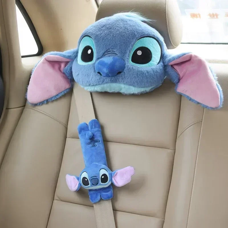 

Disney Cartoon Stitch Car Headrest Neck Pillow Universal Seat Lumbar Safety Belt Cover Auto Interior Accessories Christmas Gifts