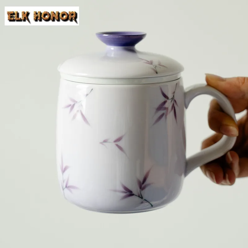 

430 мл ручная роспись фиолетовый бамбуковый фильтр чашка-сепаратор старинная чайная кружка с заварочным устройством чайник офисная чашка для воды чайные услуги