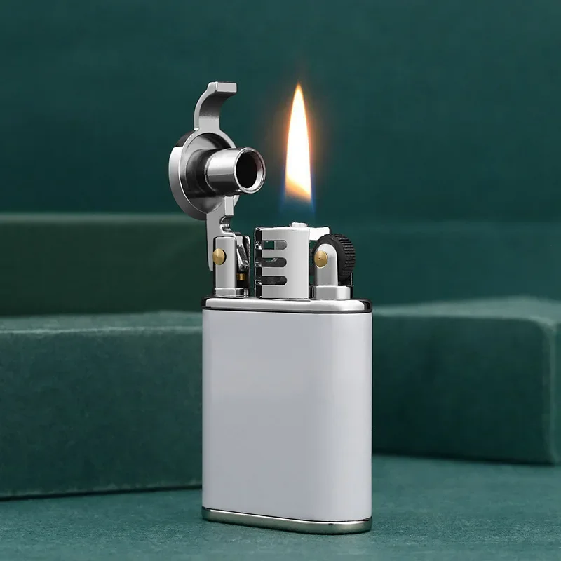 2024New High-end saf el-dikili deri çanta gazyağı çakmak klasik taşlama açık alev rüzgar geçirmez çakmak erkek hediye