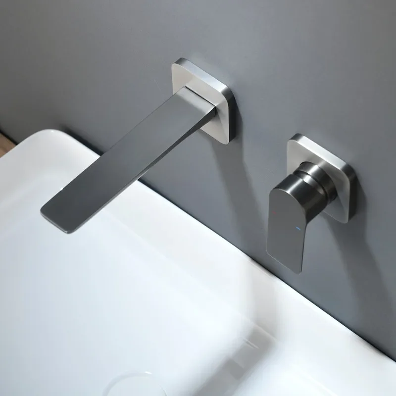

Modern Design Gun Gray Concealed Pre-installed Waterfalls Metal Tap Full Copper Basin Washbasin Cold&hot Water Concealed Faucet