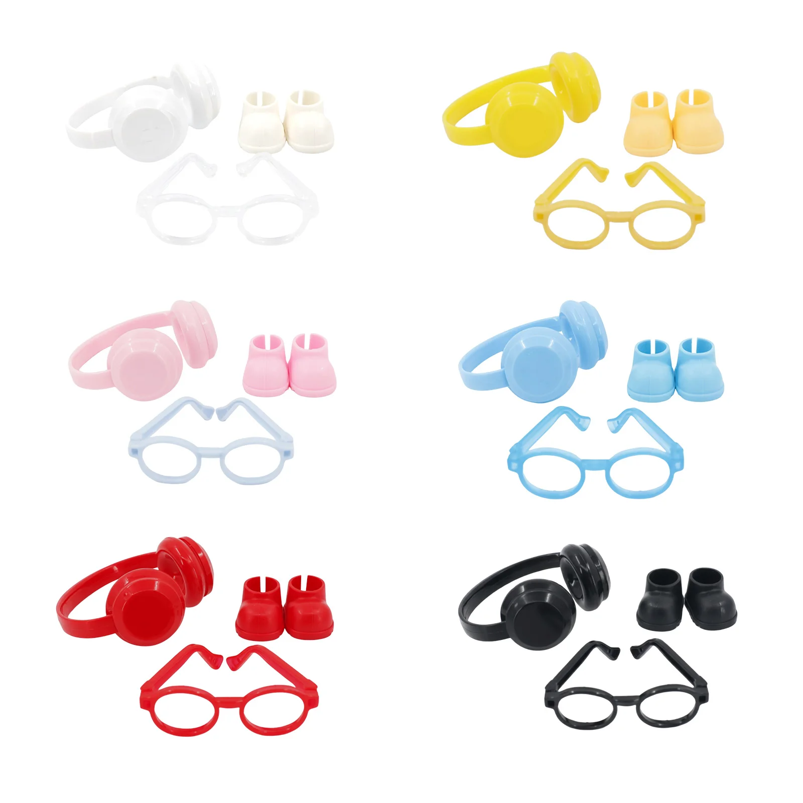 Suitable For 17cm Doll Accessories, Candy Colored Glasses, Headphones, Shoe Set, Solid Color Short Sleeved Jeans Set For Labubu