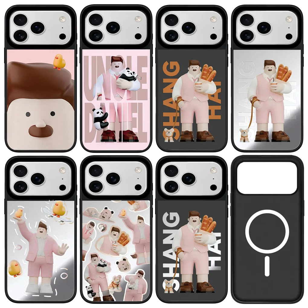 

Man Bread Mirror Surface Black Border Magnetic Phone Case Cover for IPhone 12 13 14 15 16 17 Pro Max Case