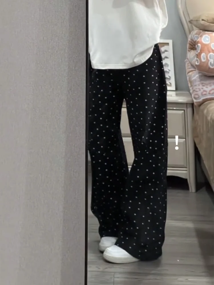 Bla Polka Dot Bloemen Casual Broek Dames Hoge Taille Afslanken Losse Rechte Drapey Klein Formaat Fce Gevoerde Wijde Pijpen Broek
