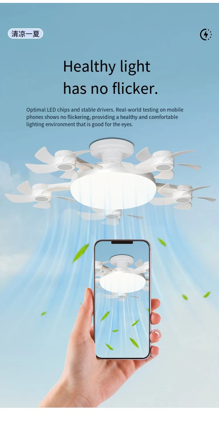 E27 LED 5 Heads Ceiling Fan Light with Remote Control Dimmer Function 80W Ceiling Light Drone Shaped Fan Light for Living Room,