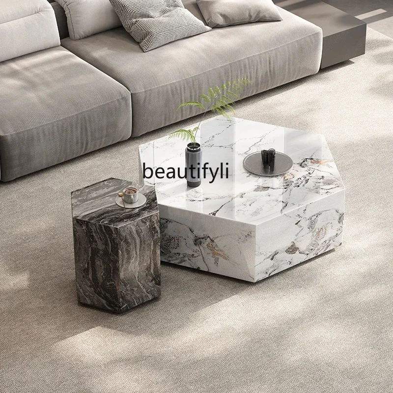 

02C Designer Coffee Table Combination Living Room Simple Minimalist Modern Stone Plate Marble High-Grade Italian Style