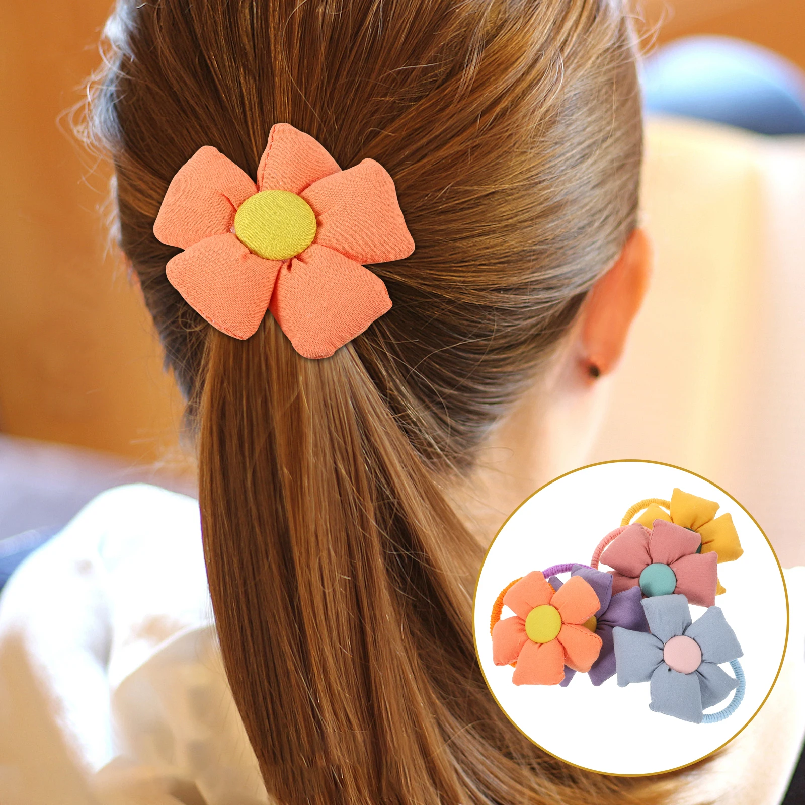 

10pcs Flower Ties s Girls Soft Elastic Ponytail Holders Hair Rings Scrunchies Accessories Gentle on Hair Various