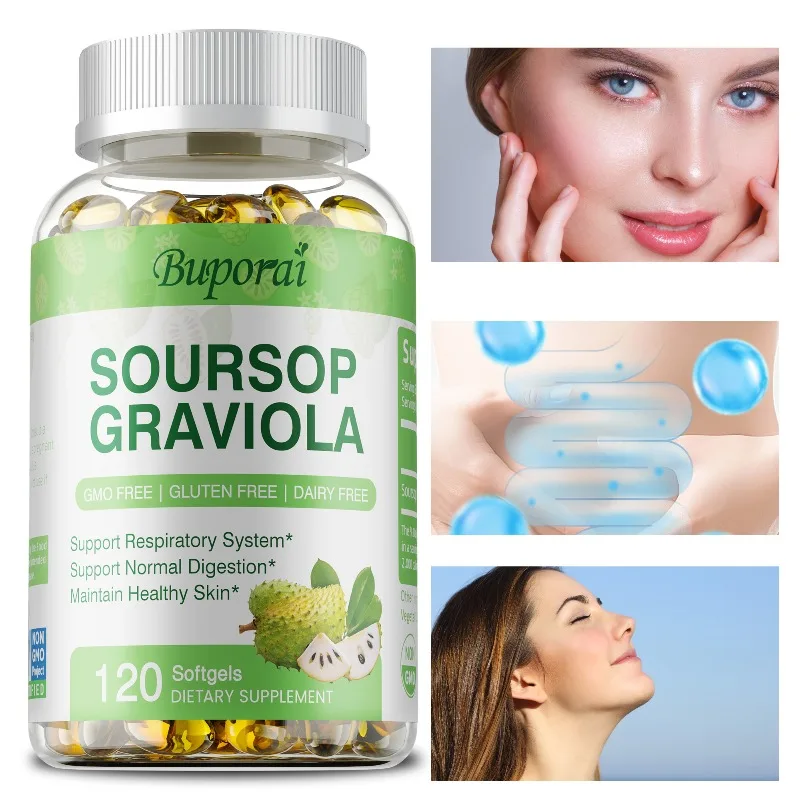 

Soursop Graviola Capsules - Natural Digestion, Supports Cell Regeneration, Relieves Stress, Promote Skin Health, Boosts Immunity