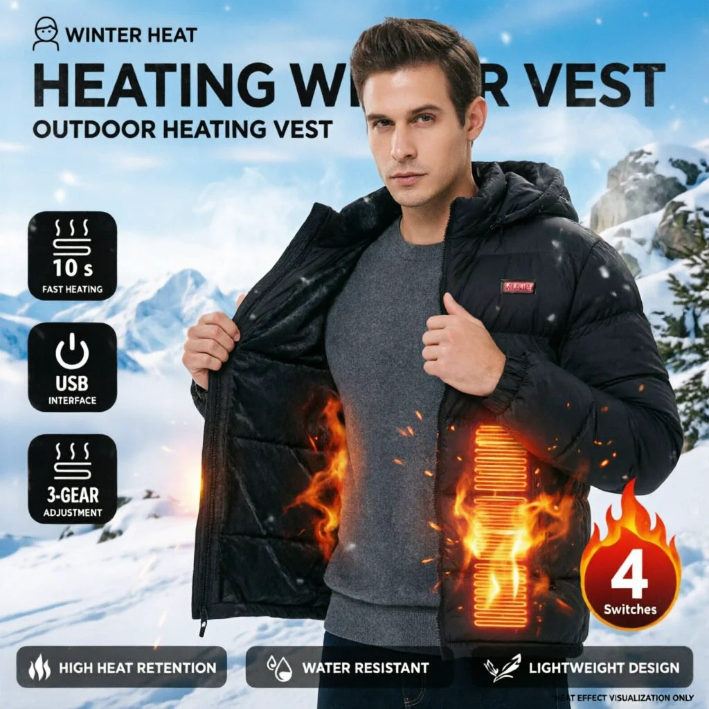 Men 4 switch 17 zone heating Jackets Winter Warm USB Heating parka Smart Thermostat Hooded Heated Clothing Warm padded jacket