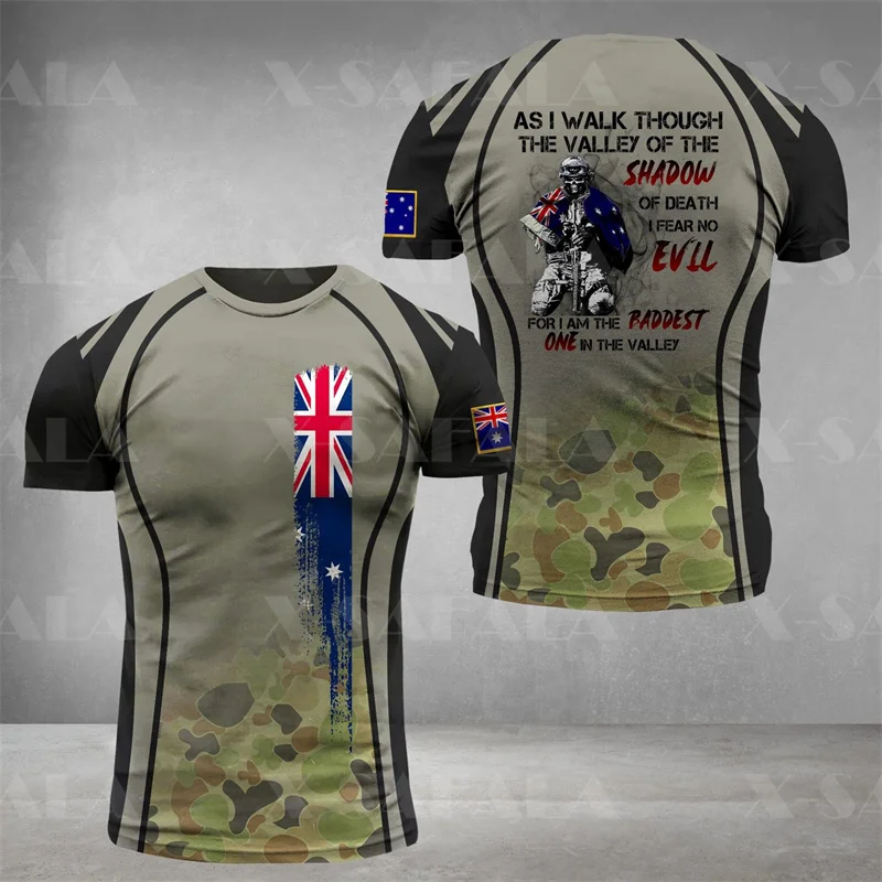 3D Printed Australian Army Skull Camo T-Shirt for Men Flag Clothing Short Sleeve Veteran Patriotic Crew Neck Family Kids Tees