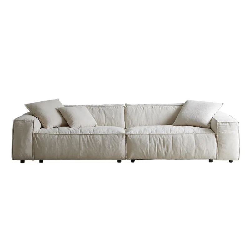 

Customized linen fabric down sofa Italian wabi sandy wind simple tofu block combination four-person straight row sofa