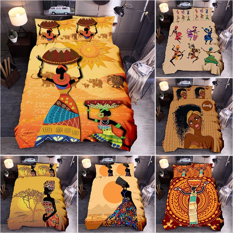 

3D Retro Exotic Africa Tribal Women Duvet Cover with Pillow Cover Bedding Set Single Queen King All Size Bed Set Home Textiles