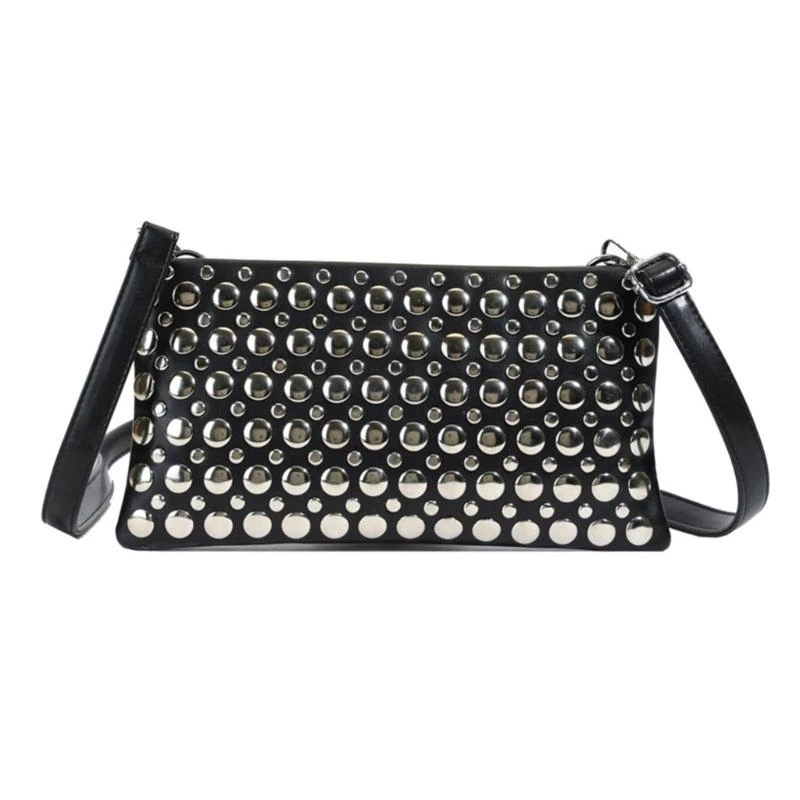 

652F Fashionable Women's Single Shoulder Handbag with Dot Studs And Adjustable Strap PU Leather Underarm Bag For Everyday Use