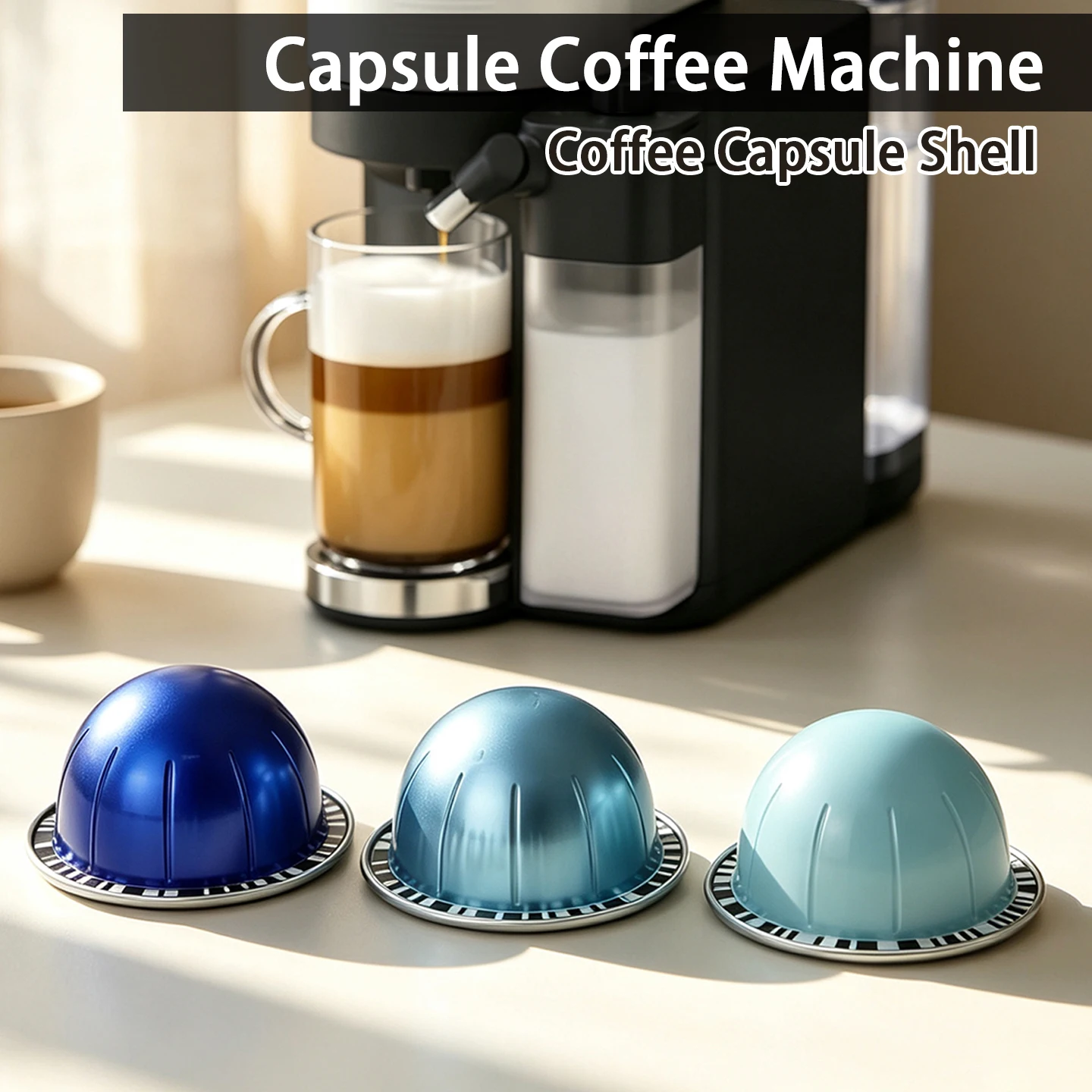 Coffee Capsule Filter, Refillable Empty Coffee Capsule Shell with Aluminum Foil Sealing Lids, Home‑DIY Coffee Capsule Accessorie
