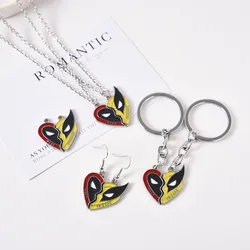 Mavel Deadpool and Wolverine Best Friends Keychain Set Split Heart Matching Pendant Keyrings for Women Men Cosplay Jewelry Gift