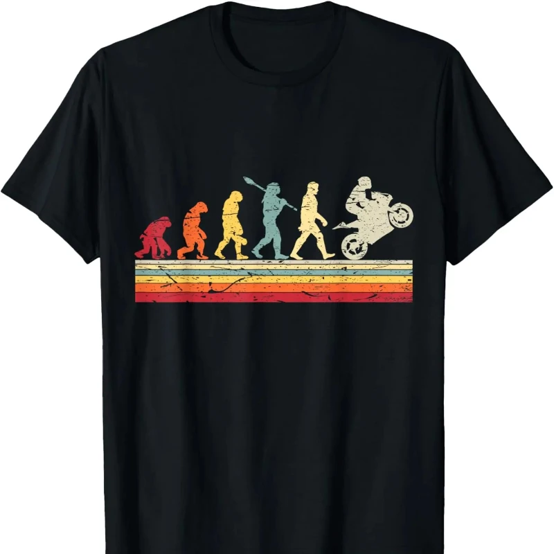 Evolution of The Human Biker Vintage Biker T-Shirt Camiseta Hombre Vintage Fashion Regular Short-sleeved Shirt Summer Cotton Tee
