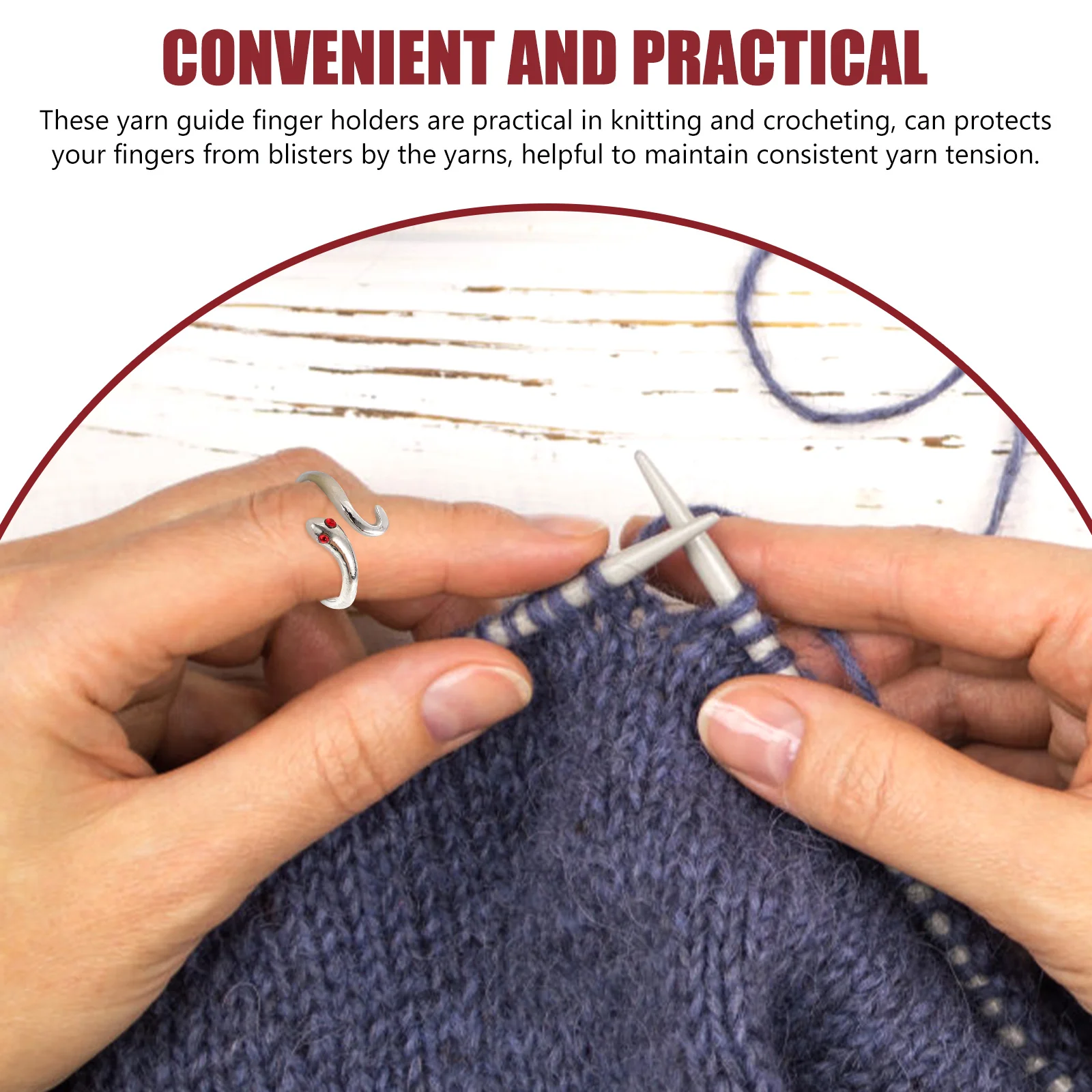 

6 Pcs Woven Silver Snake Ring Knitting Finger Rings Adjustable for Thimble Crochet