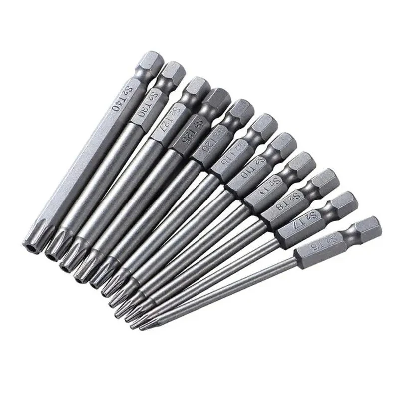 11Pcs 75 150mm Hollow Torx Screwdriver Bits Set 1/4 Hex Shank Security Star Screw Driver Heads Magnetic Power Tool Bits