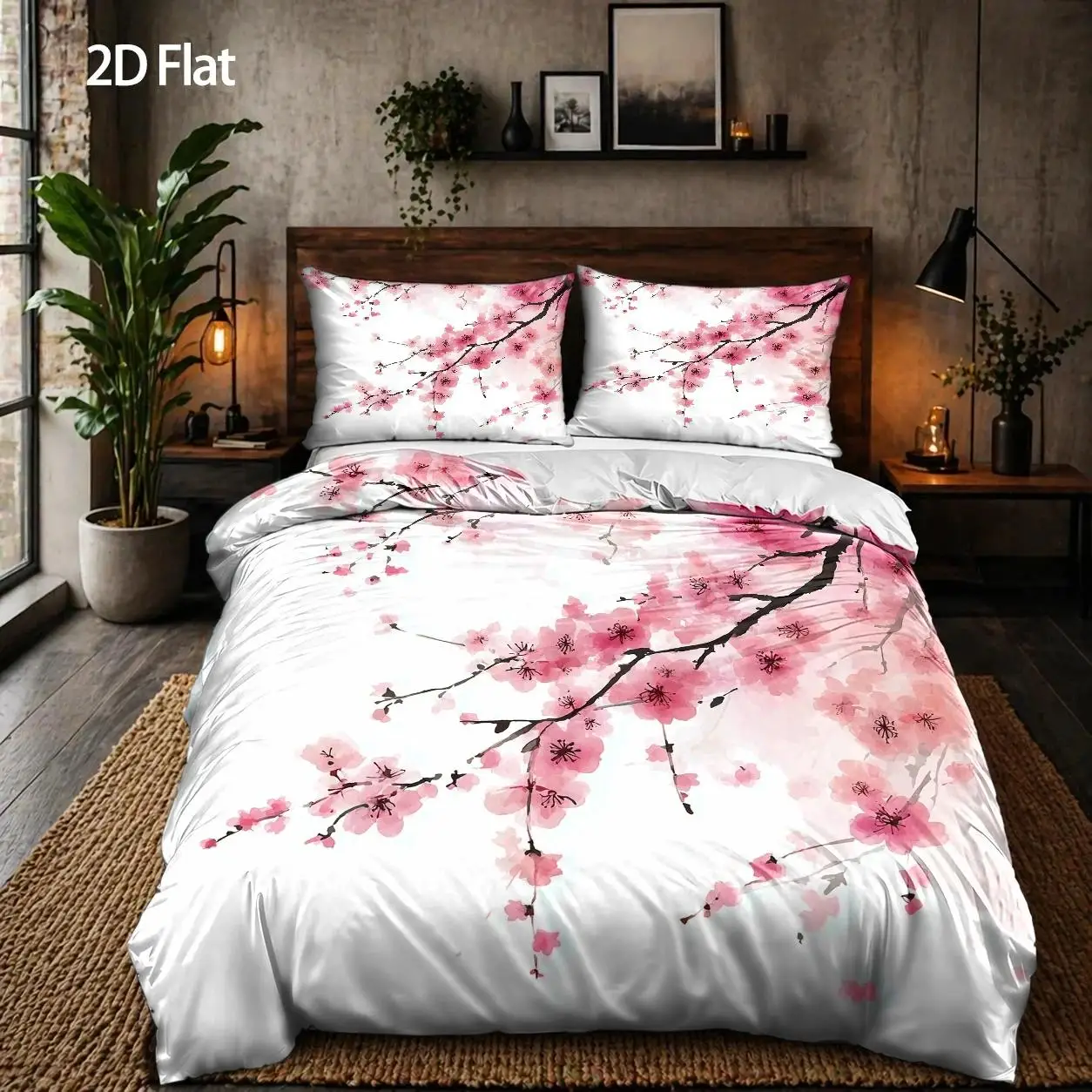 3-Piece Quilt Cover Set, 1 Quilt Cover + 2 Pillowcases (Without Filling), Cherry Blossom Theme Design, Romantic Cherry Blossom Festival, Home Essential, Suitable for All Seasons, Machine Washable, Invisible Zipper, Suitable for Home, Dormitory, Master Bedroom, Guest Room Use