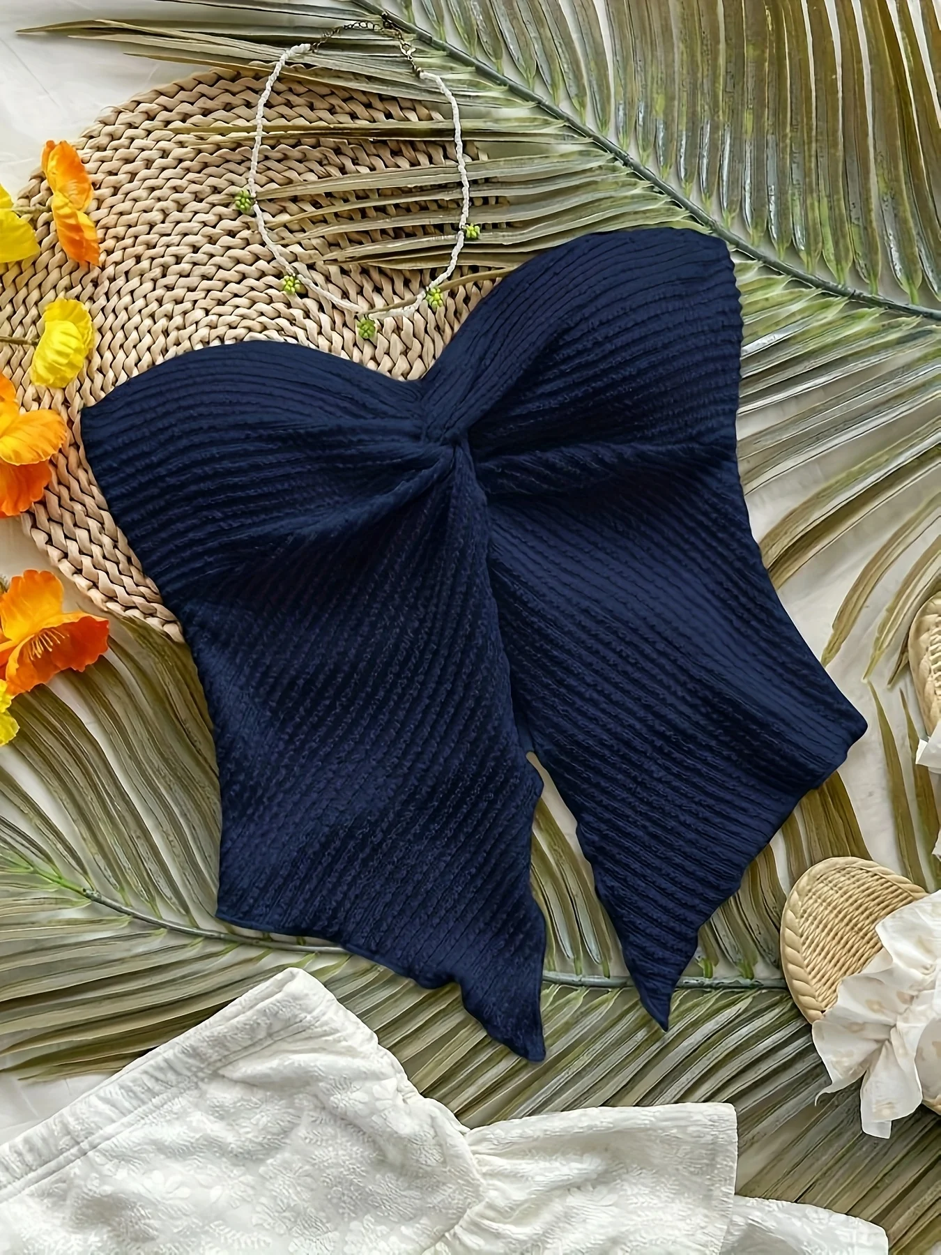 Holiday-style cute pure and sexy solid navy blue tube top