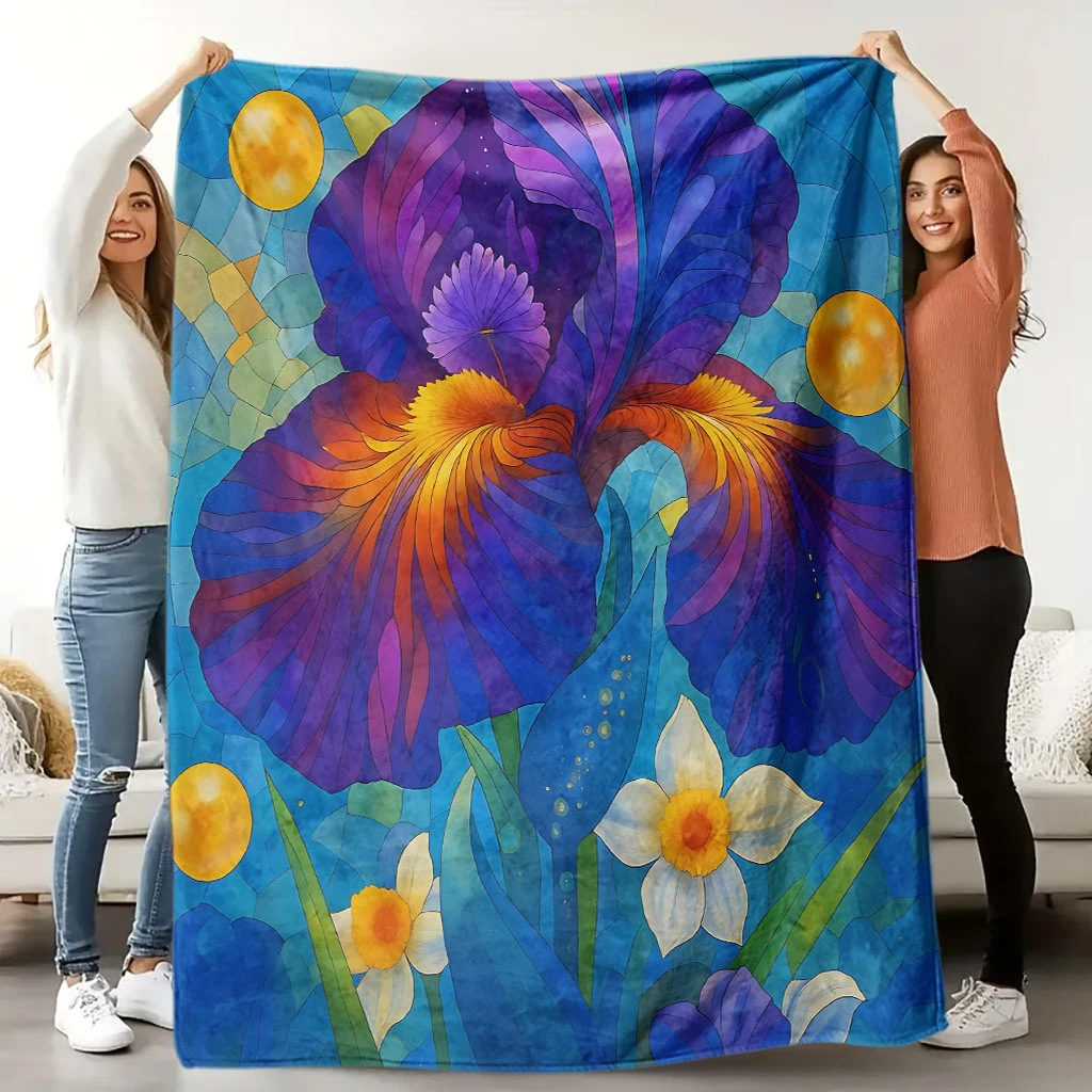 1pc Soft Abstract Floral and Light Effect Theme Flannel Blanket | High-Definition Digital Print, All-Season Use, Soft and Breath