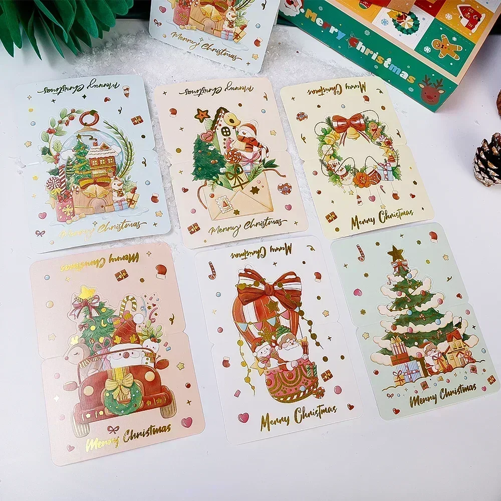 100-1Pcs Christmas Greeting Cards Foldable Postcards New Year Party Bronzing Winter Gifts Paper Cards Home Envelope Decorations