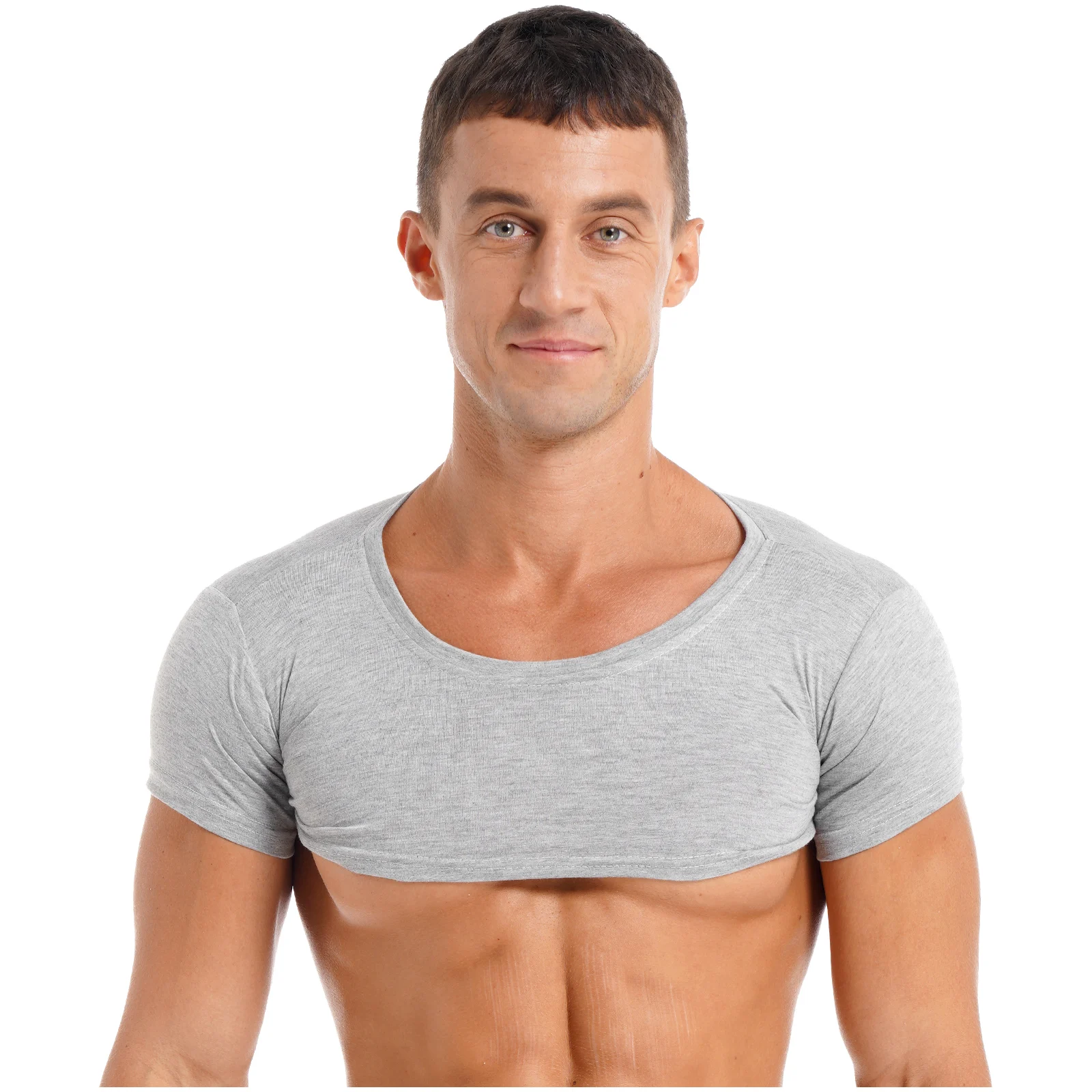 

Men Sport Fitness Top Breathable Stretchy Mini Short Crop Top Party Club Dance T-Shirt Casual Solid Color Bodybuilding Tops