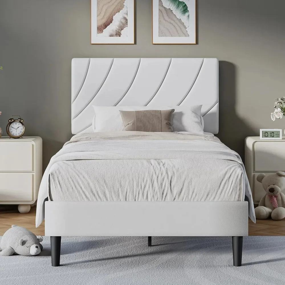 

HOMBCK Twin Bed Frame with Headboard, Upholstered Twin Platform Bed for Kids with Headboard Faux Leather Strong Wooden Slats, No