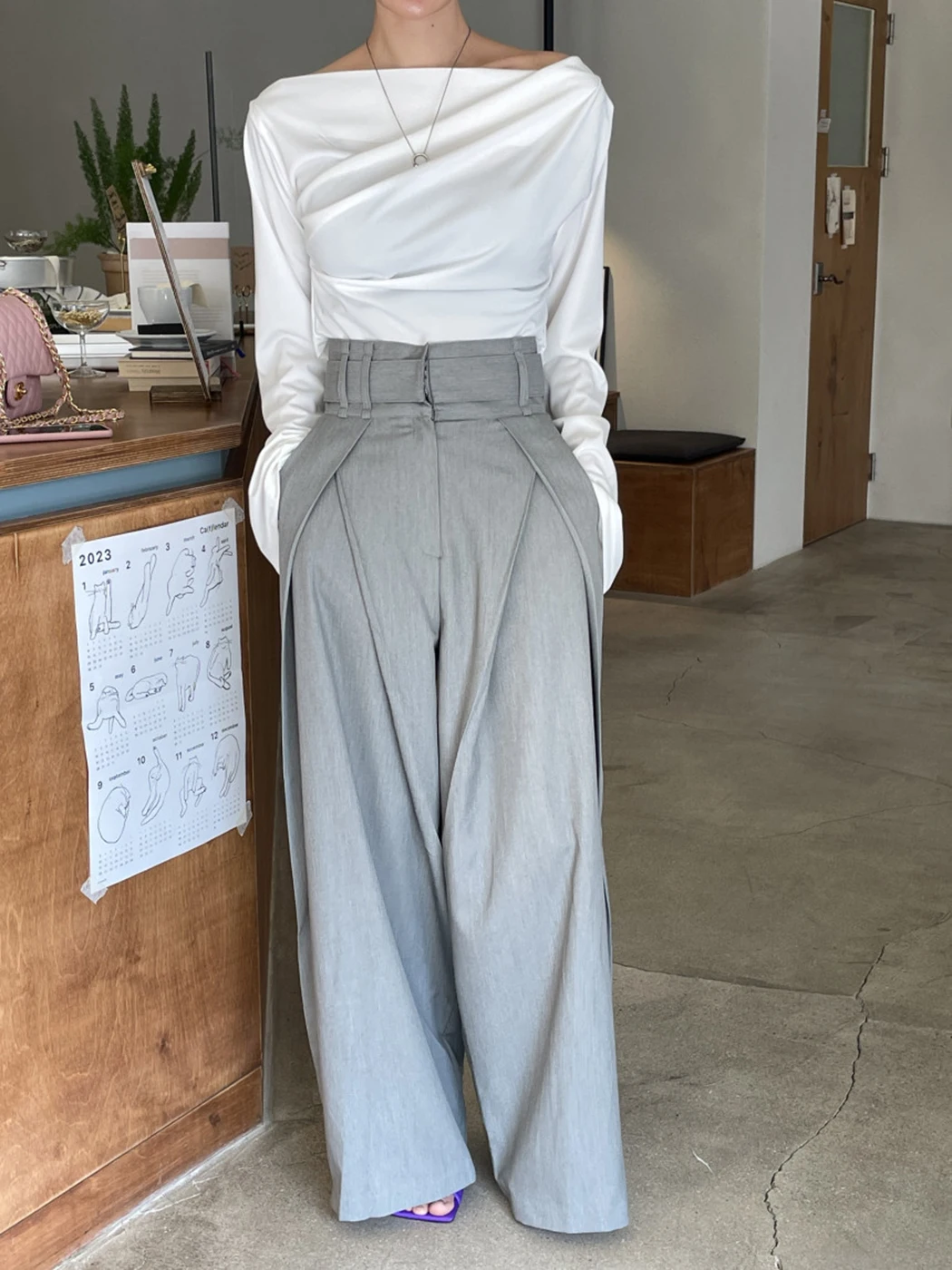 Korean Chic Retro All-match High Waist Women Summer Widel Leg Pants Drape Pleated Straight Trouser Fashion Casual Pant Female